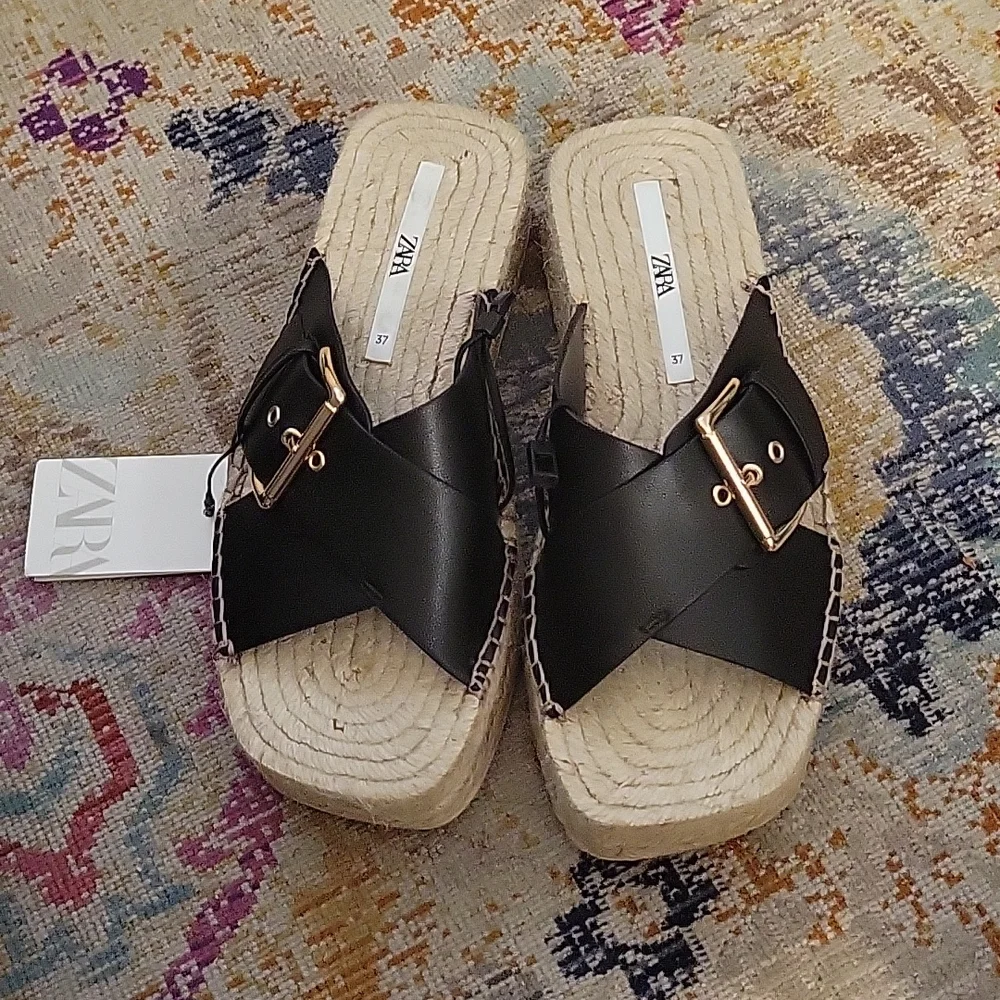 NWT Zara Jute Wedge Sandals - Picture 6 of 6
